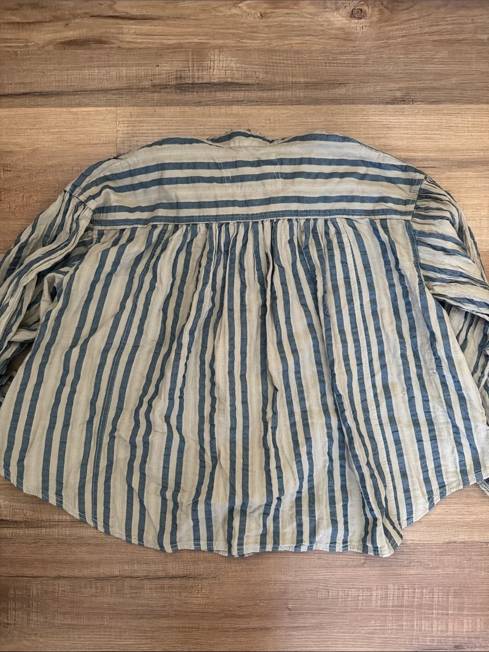 We the Free Set Sail Balloon Sleeve Blouse Size Small Striped Blue Gray